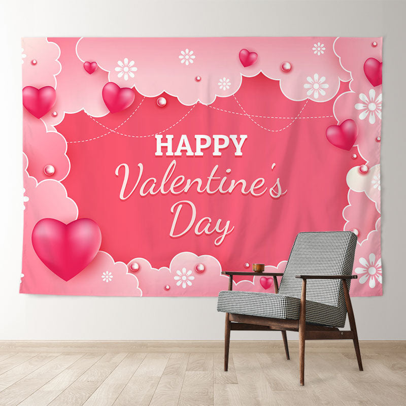 Aperturee - Pink Heart Theme Happy Valentines Day Photo Backdrop