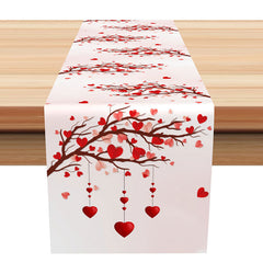 Aperturee - Pink Heart Tree Patterns Valentines Day Table Runner