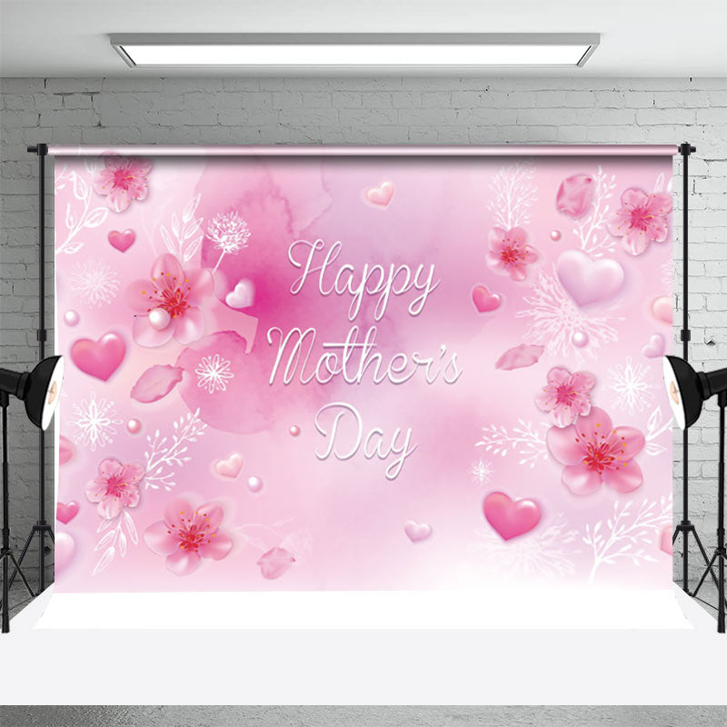 Aperturee - Pink Heart White Snowflake Mothers Day Backdrop