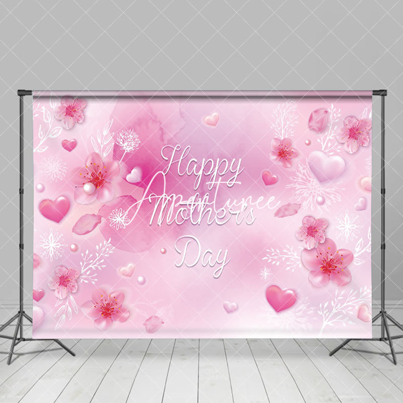 Aperturee - Pink Heart White Snowflake Mothers Day Backdrop