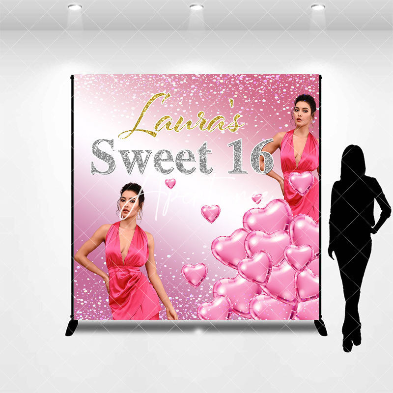 Aperturee - Pink Hearts Sweet 16 Custom Birthday Backdrop