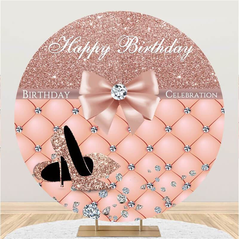 Aperturee Pink Heels And Diamonds Round Birthday Party Backdrop