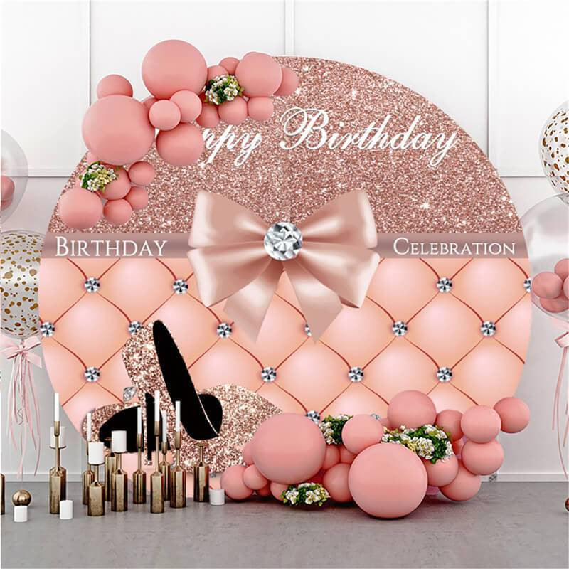 Aperturee Pink Heels And Diamonds Round Birthday Party Backdrop