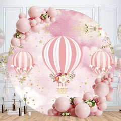 Aperturee - Pink Hot Air Ballons Round Birthday Backdrop