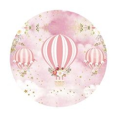 Aperturee - Pink Hot Air Ballons Round Birthday Backdrop