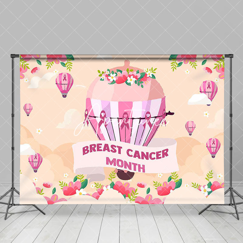 Aperturee - Pink Hot Air Balloon Breast Cancer Month Backdrop