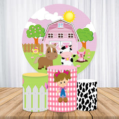 Aperturee Pink House And Animals Circle Baby Shower Backdrop