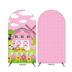 Aperturee - Pink House And Animals Double Sided Arch Backdrop For Party