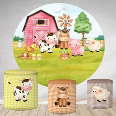 Aperturee Pink House And Animals Round Happy Birthday Backdrop