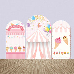 Aperturee - Pink Ice Cream Balloon Flag Circus Arch Backdrop Kit