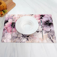 Aperturee - Pink Ink Abstract Floral Vintage Set Of 4 Placemats