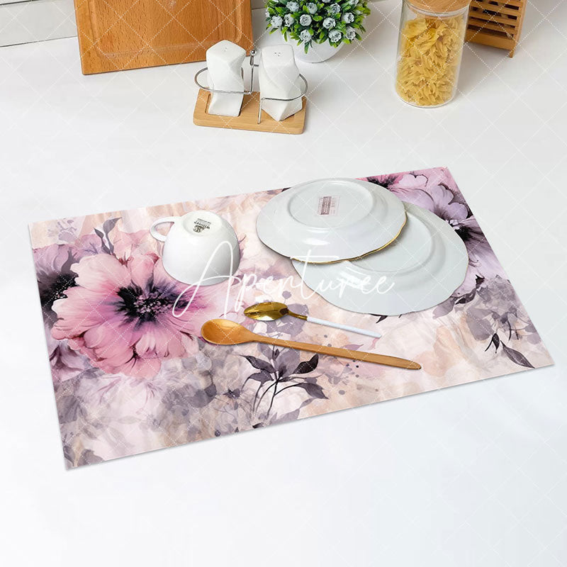 Aperturee - Pink Ink Abstract Floral Vintage Set Of 4 Placemats