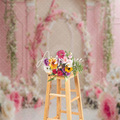 Aperturee - Pink Khaki Retro Wall Arch Floral Wedding Backdrop