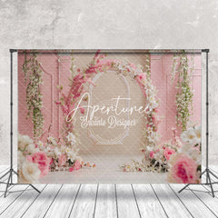 Aperturee - Pink Khaki Retro Wall Arch Floral Wedding Backdrop