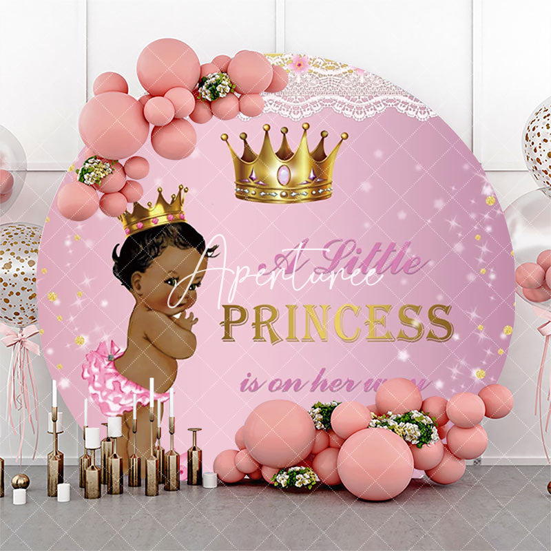 Aperturee - Pink Lace Little Princess Round Baby Shower Backdrop