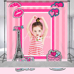 Aperturee - Pink Lip Cake Eiffel Tower Custom Birthday Backdrop