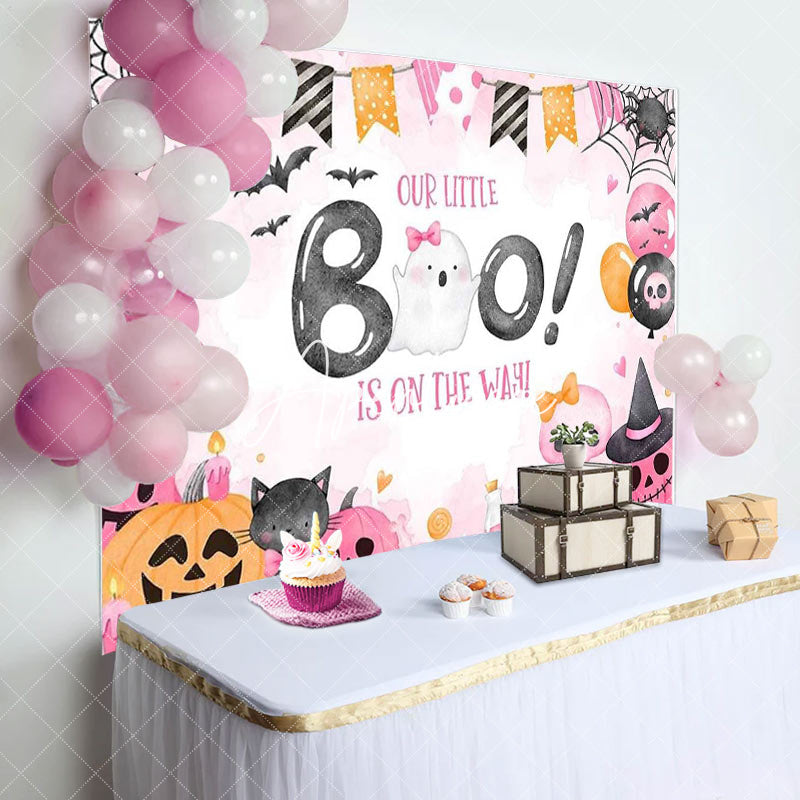 Aperturee - Pink Little Boo Halloween Girl Baby Shower Backdrop