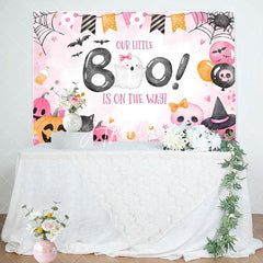 Aperturee - Pink Little Boo Halloween Girl Baby Shower Backdrop