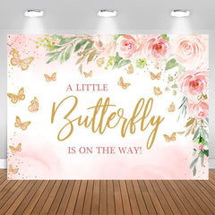 Aperturee - Pink Little Butterfly Flowers Baby Shower Backdrop