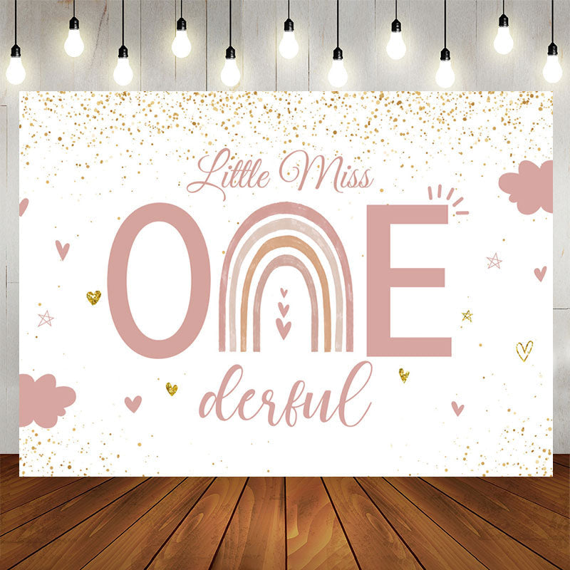 Aperturee - Pink Little Miss One Derful Glitter Birthday Backdrop