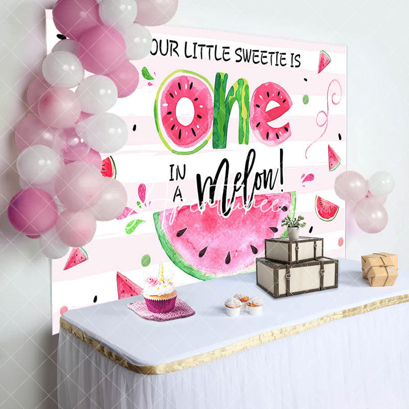 Aperturee - Pink Little Sweetie Watermelon 1st Birthday Backdrop