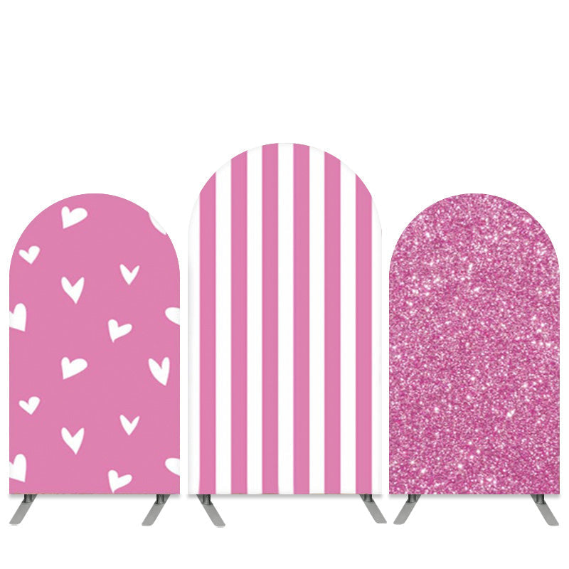 Aperturee Pink Love Stripes Glitter Birthday Arch Backdrop Kit