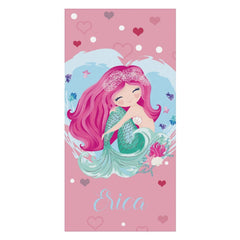 Aperturee - Pink Mermaid Cute Girl Personalized Name Beach Towel