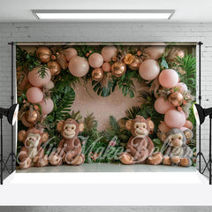 Aperturee - Pink Monkey Balloons Birthday Cake Smash Backdrop