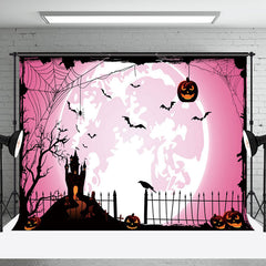 Aperturee - Pink Moon Atmosphere Pumpkin Bat Happy Halloween Backdrop