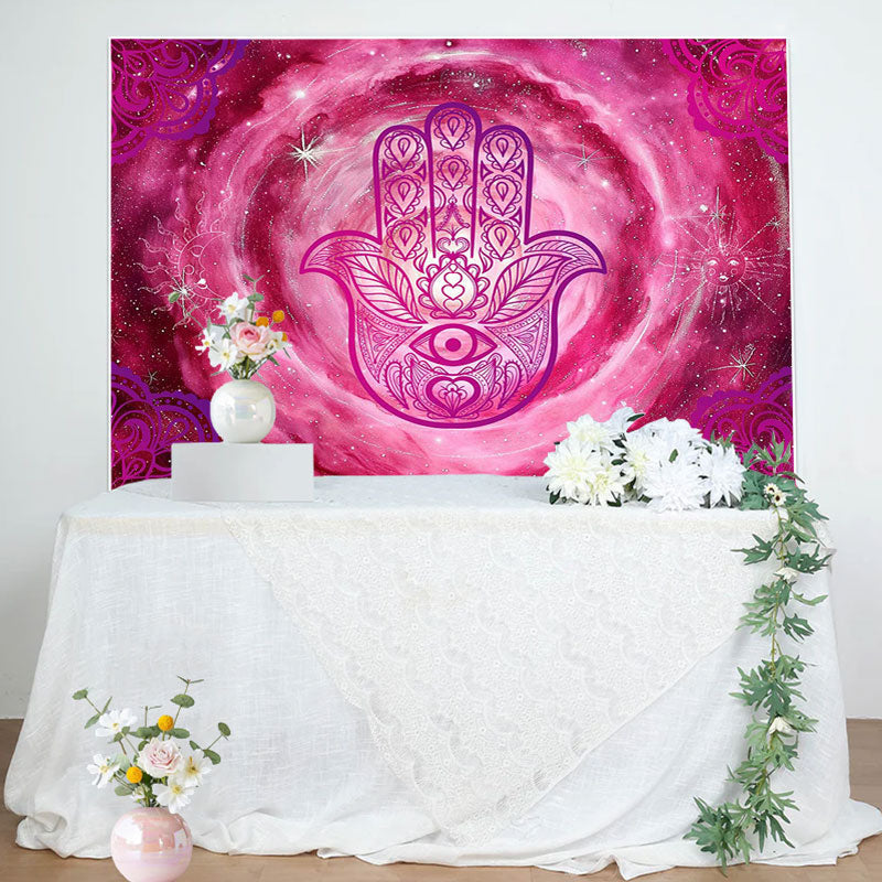 Aperturee - Pink Nebula Vortex Hamasa Hand Pattern Backdrop