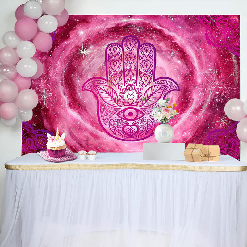 Aperturee - Pink Nebula Vortex Hamasa Hand Pattern Backdrop