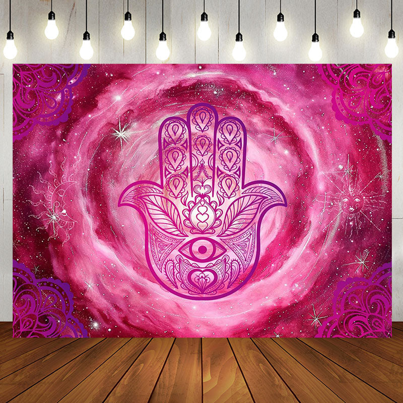 Aperturee - Pink Nebula Vortex Hamasa Hand Pattern Backdrop