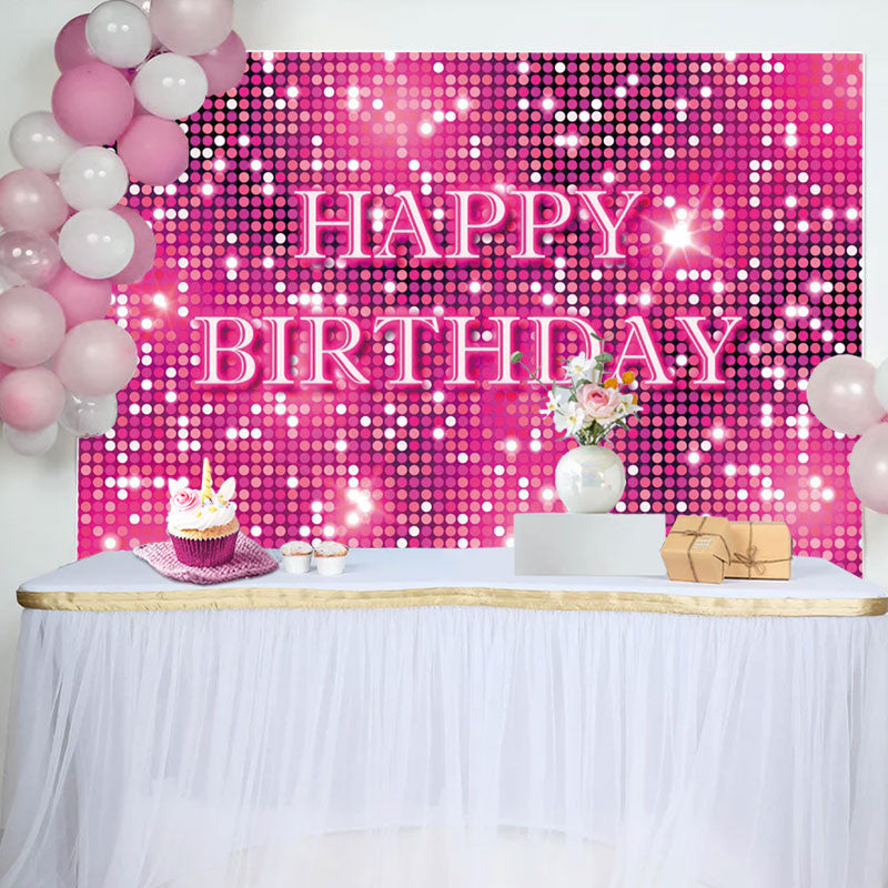 Aperturee - Pink Neon Dots Bokeh Sparkle Happy Birthday Backdrop