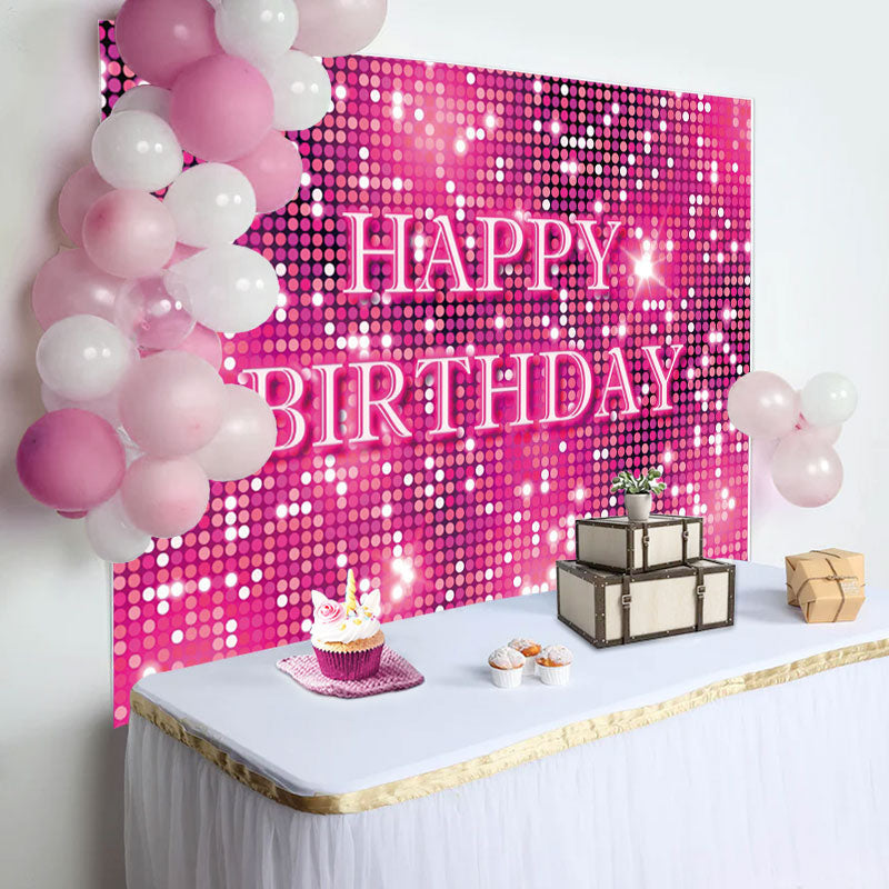 Aperturee - Pink Neon Dots Bokeh Sparkle Happy Birthday Backdrop