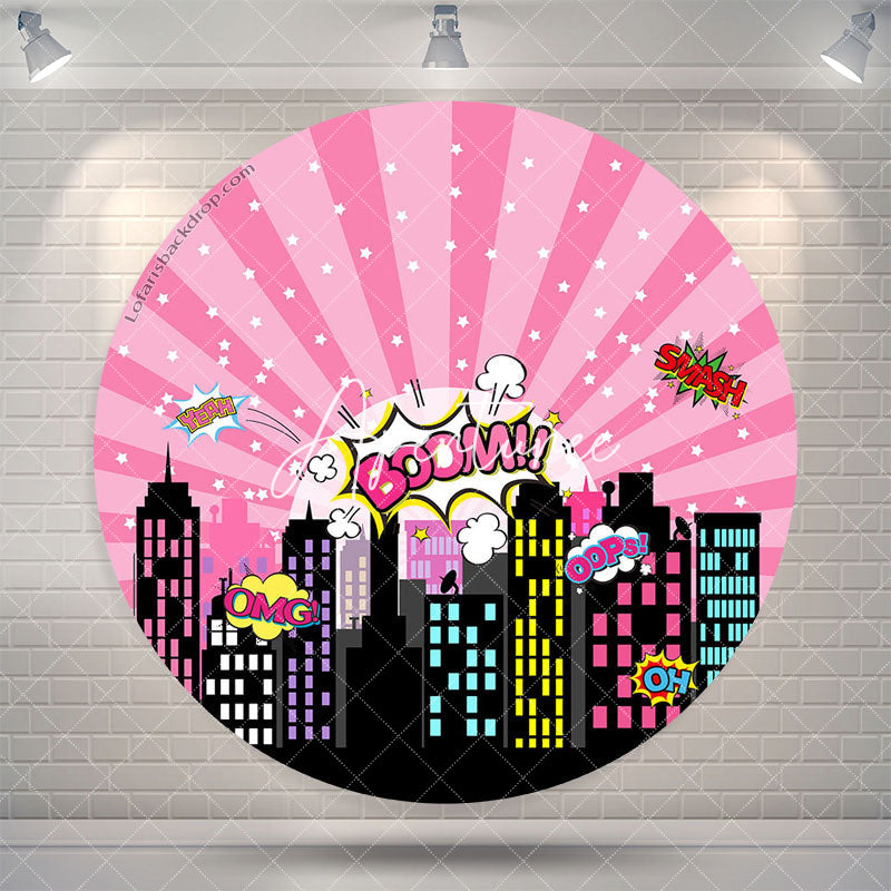 Aperturee Pink Night City Star Boom Round Birthday Backdrop