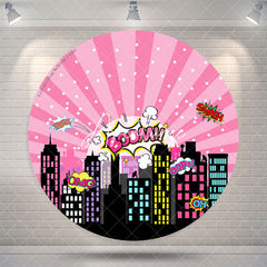 Aperturee Pink Night City Star Boom Round Birthday Backdrop