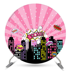 Aperturee Pink Night City Star Boom Round Birthday Backdrop