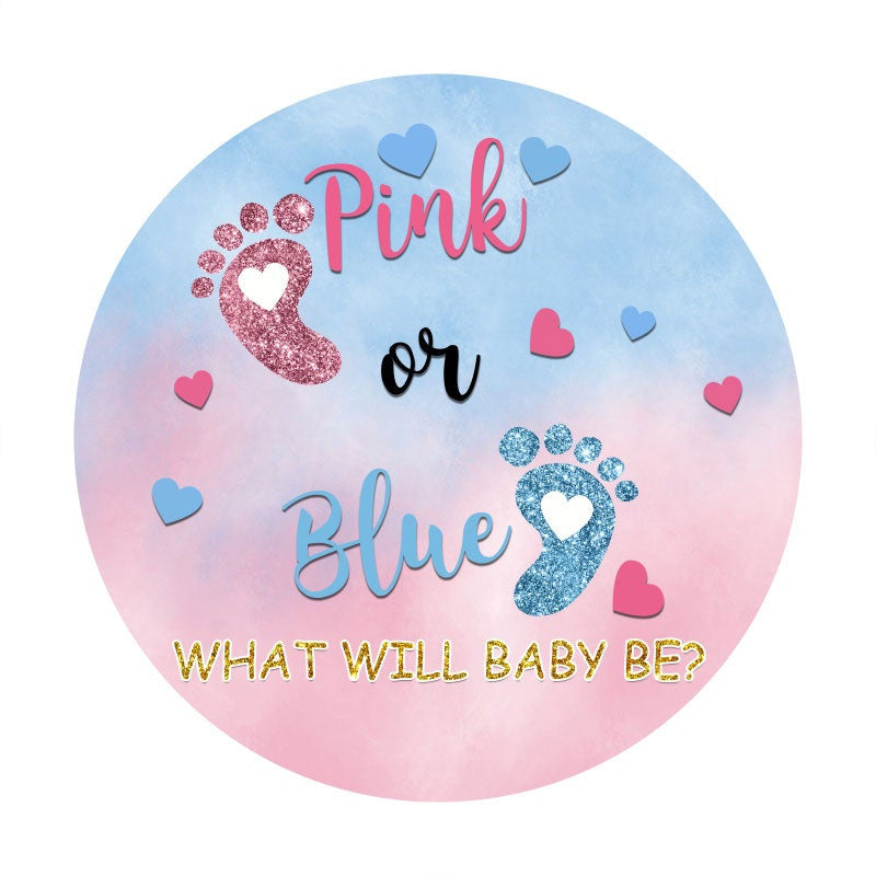 Aperturee - Pink Or Blue Glitter Footprint Round Baby Shower Backdrop