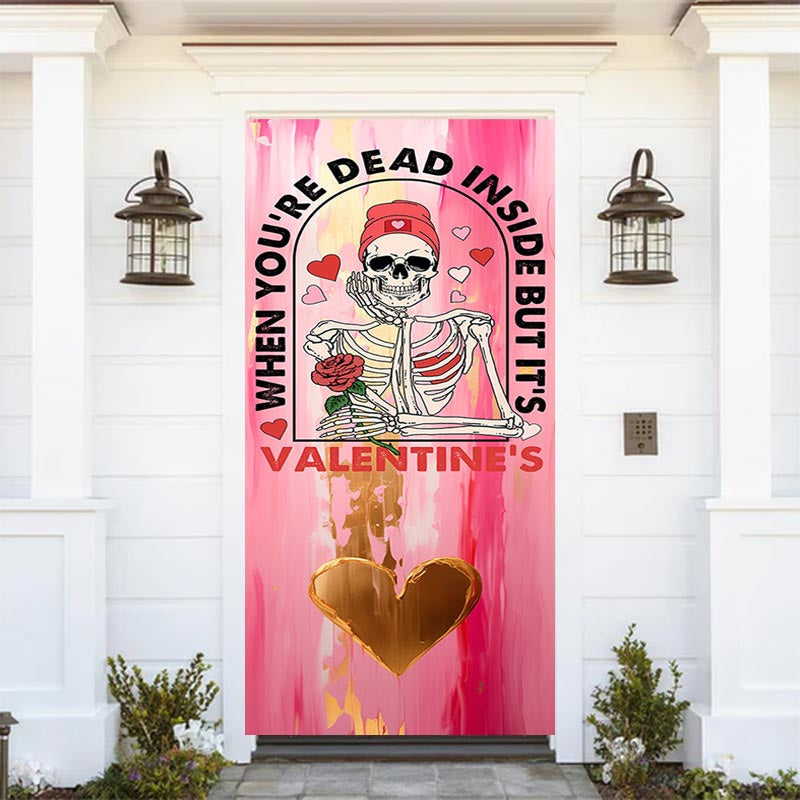 Aperturee - Pink Paint Dead Skull Valentines Day Door Cover