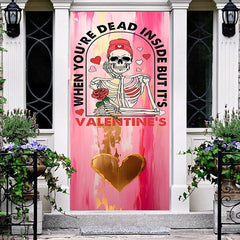 Aperturee - Pink Paint Dead Skull Valentines Day Door Cover