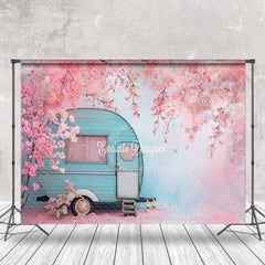 Aperturee - Pink Peach Blossom Petals RV Spring Photo Backdrop