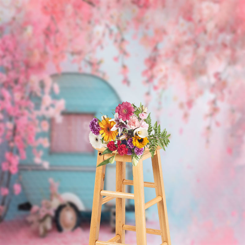 Aperturee - Pink Peach Blossom Petals RV Spring Photo Backdrop