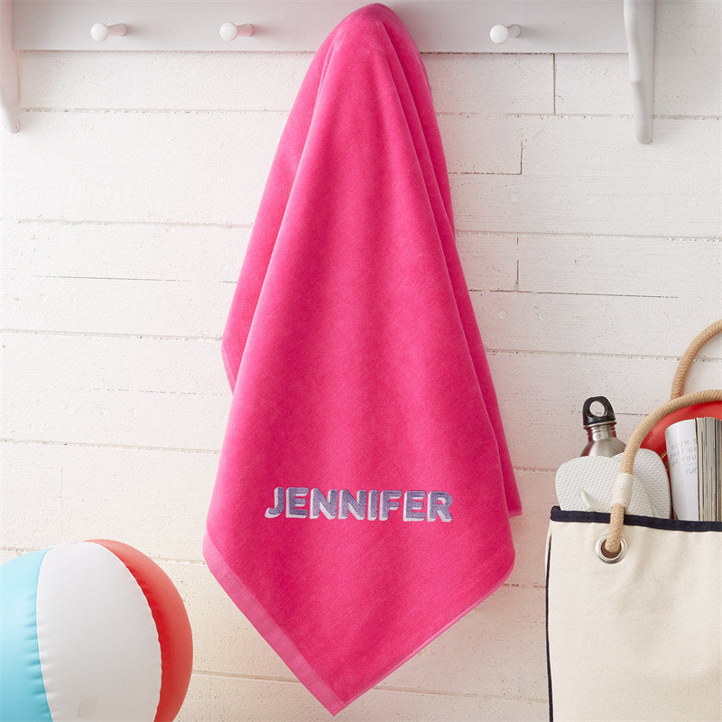 Aperturee - Pink Personalized Embroidered 3D Letter Beach Towel