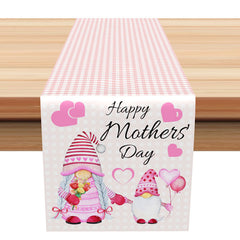 Aperturee - Pink Plaid Heart Gnomes Mothers Day Table Runner