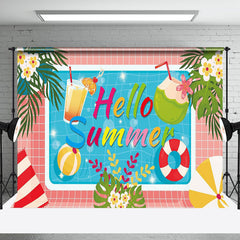 Aperturee - Pink Plaid Monstera Floral Pool Hello Summer Backdrop