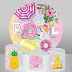 Aperturee Pink Pool Flower Swimming Round Happy Birthday Backdrop