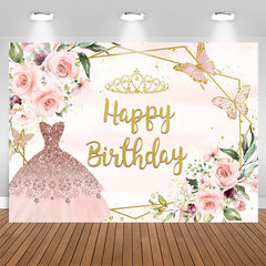 Aperturee - Pink Princess Dress and Butterfly Birthday Backdrop