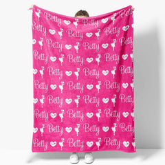 Aperturee - Pink Princess Heart Name Repeat Custom Blanket