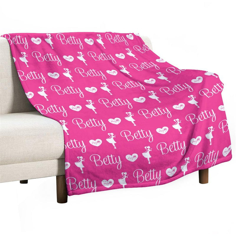 Aperturee - Pink Princess Heart Name Repeat Custom Blanket