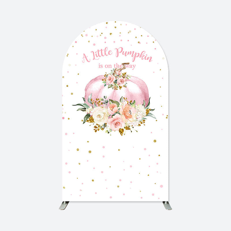 Aperturee - Pink Pumpkin Baby Shower Double Sided Arch Backdrop